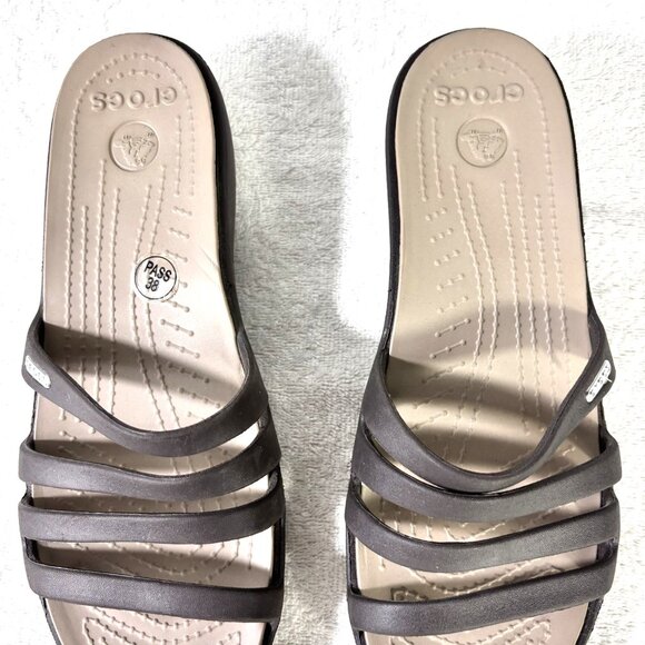 Crocs Womens Size 10 Rhonda Wedge Slip On Strappy Sandals Slides Open Toe Brown - Picture 6 of 13